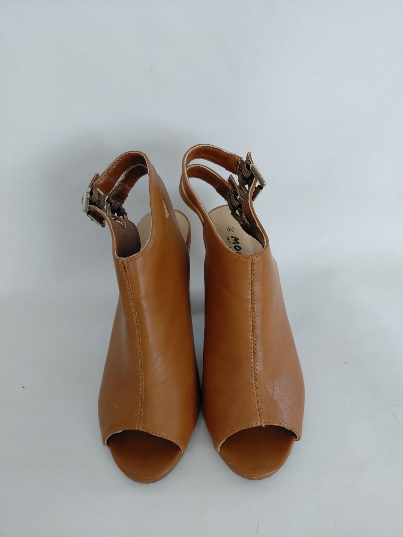 Brown open leather shoes (9 cm heel), EUR 38