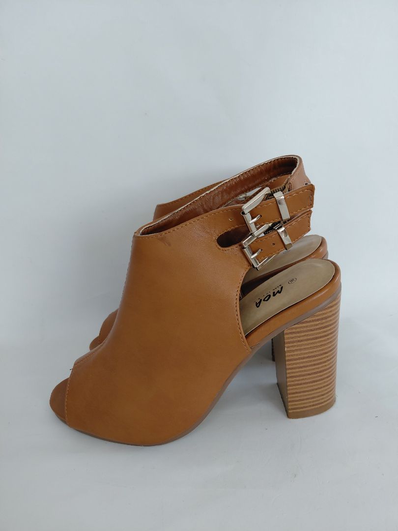 Brown open leather shoes (9 cm heel), EUR 38