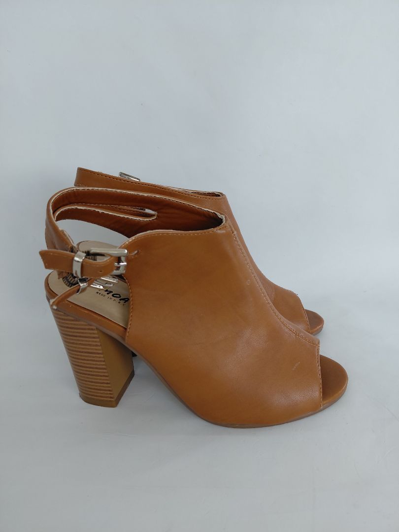 Brown open leather shoes (9 cm heel), EUR 38