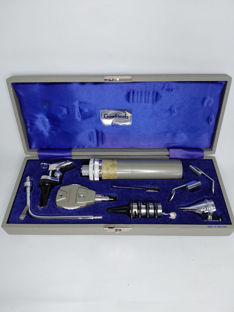 Old eye, ear, nose and throat examination set (50-55 years old), Gowllands made in England