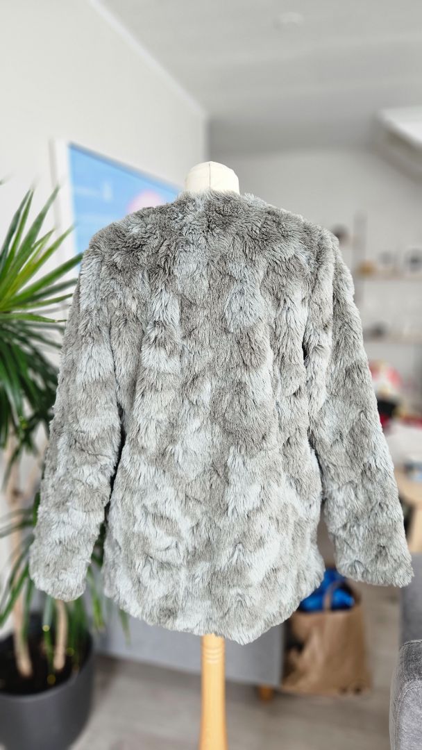 Gray Faux Fur Jacket, EUR 36, H&M