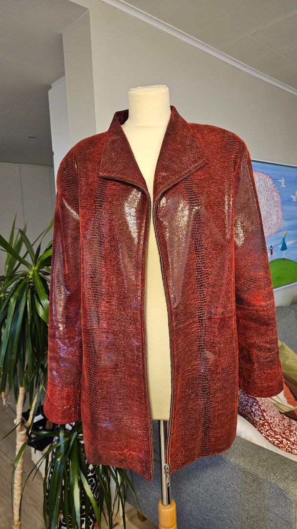 Vintage glans leðurjakki, XL, Fidan