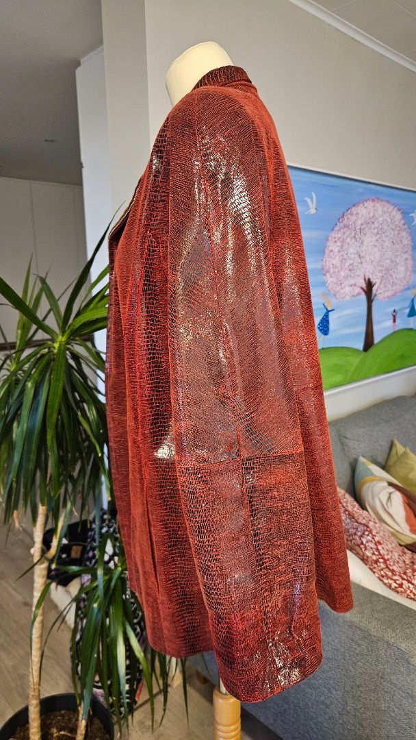 Vintage glans leðurjakki, XL, Fidan