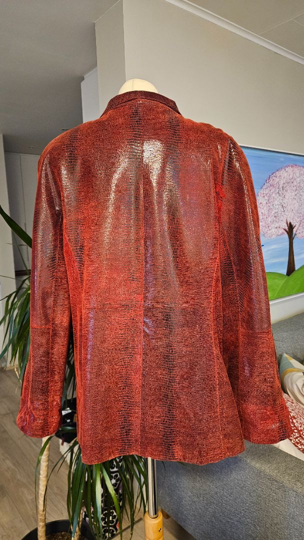 Vintage glans leðurjakki, XL, Fidan