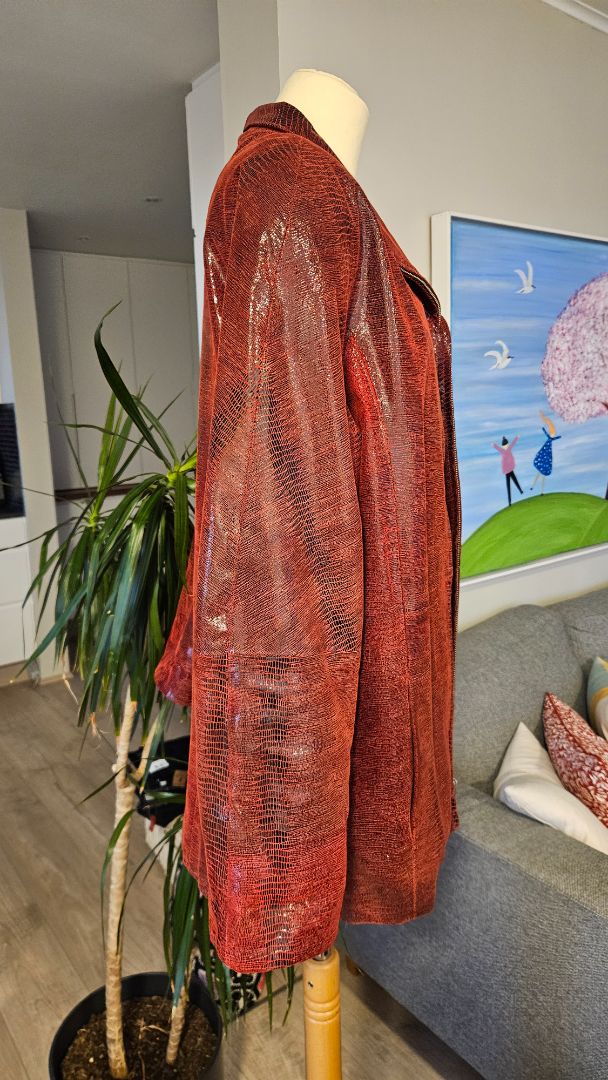 Vintage glans leðurjakki, XL, Fidan