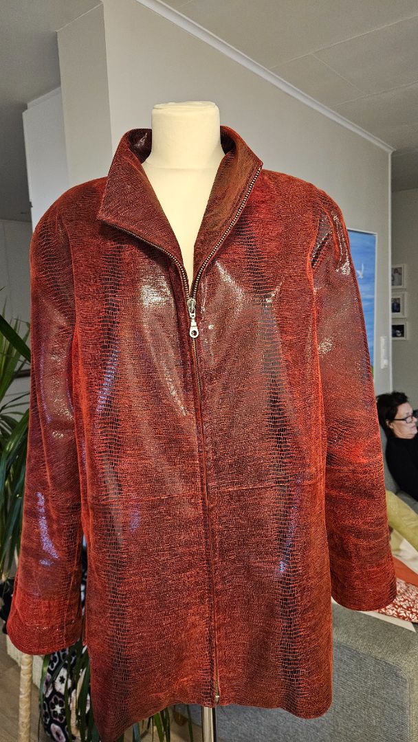 Vintage glans leðurjakki, XL, Fidan