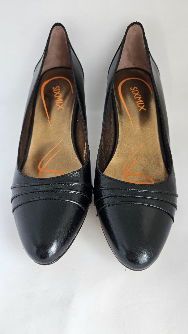 Black leather heels (7 cm), EUR 39, Six Mix
