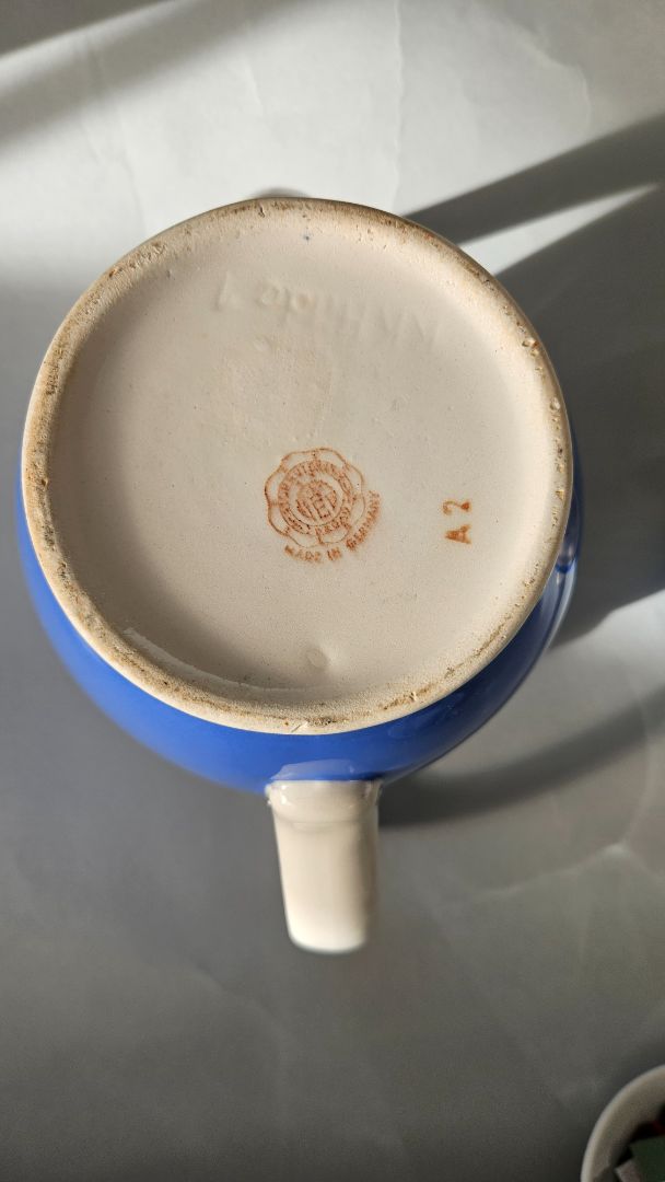 Coffee/Tea maker Hilde blue line Vintage 1950s, VEB Steingutwerk Torgau (Villeroy & Boch)