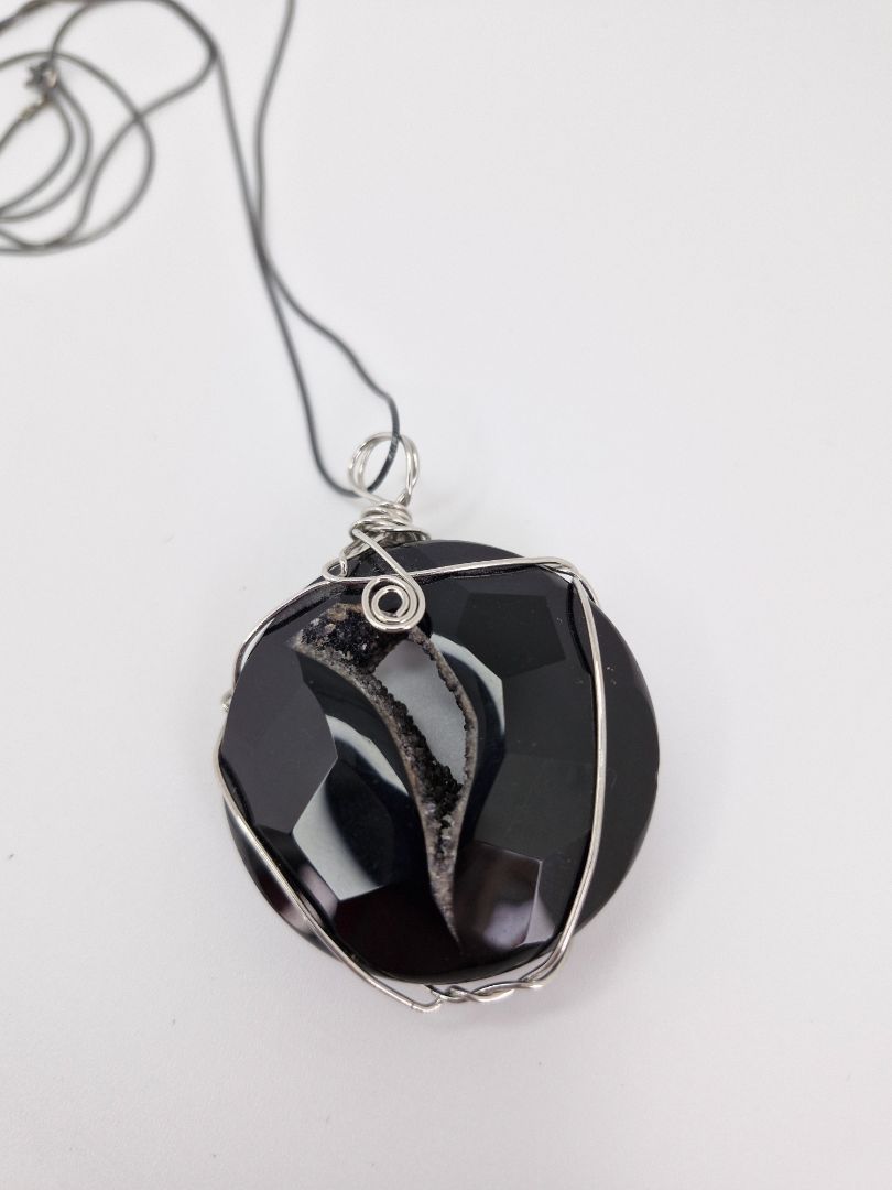Long necklace with black Agate or black Onyx