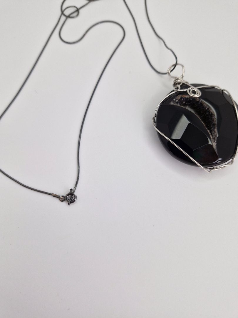 Long necklace with black Agate or black Onyx