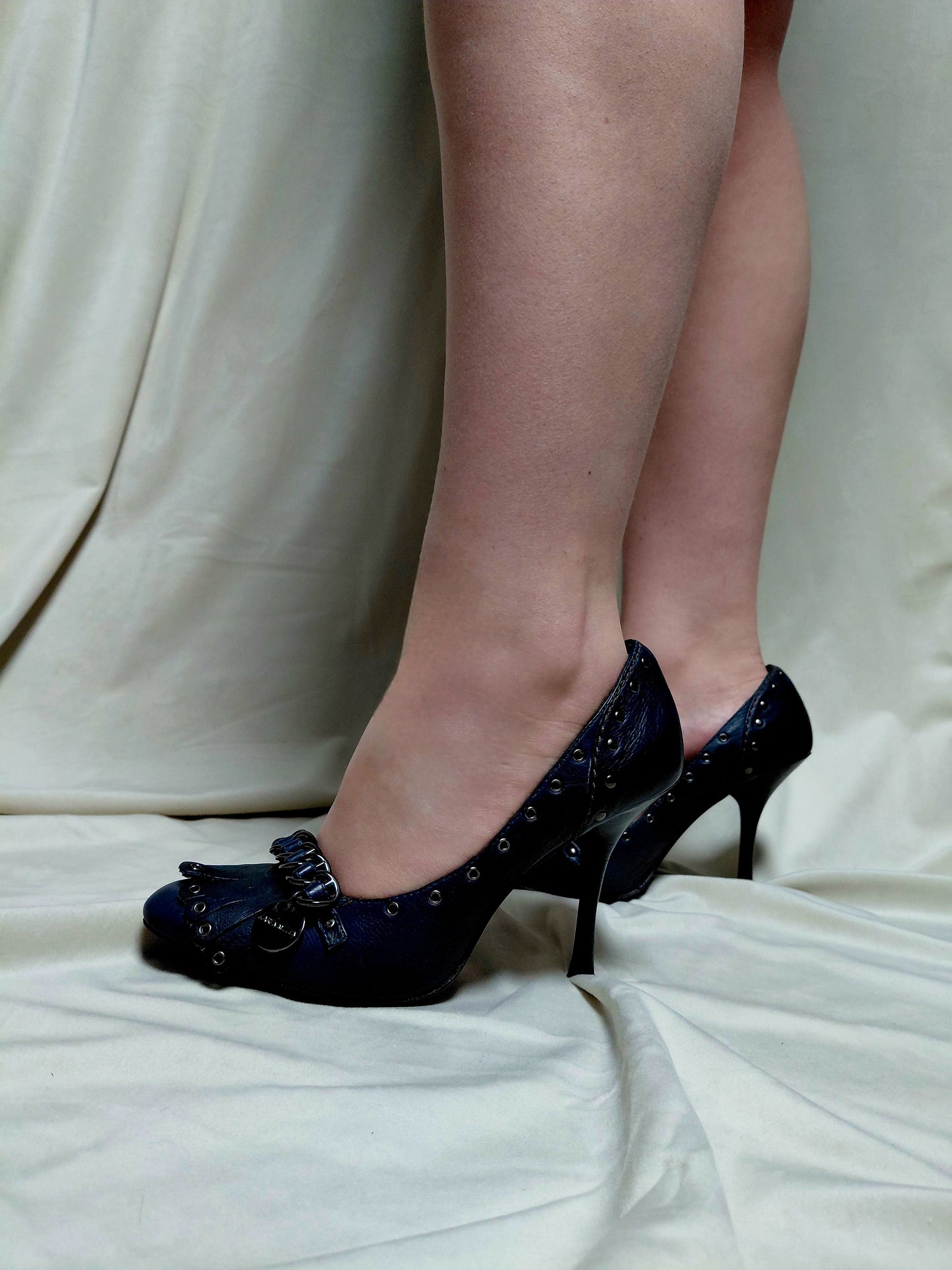 Leður rokkaðir hælaskór (8.5 cm), EUR 37, Karen Millen
