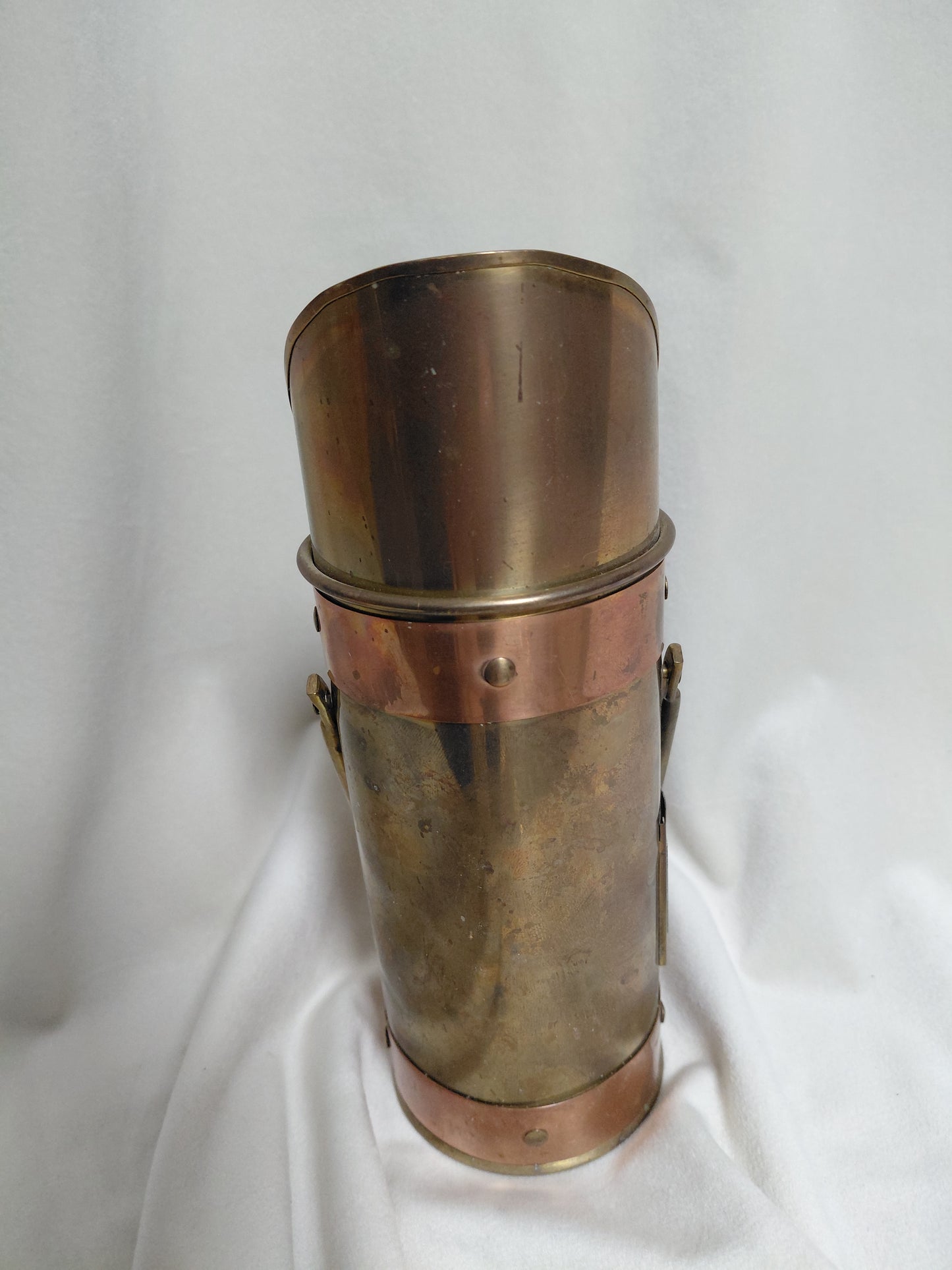 Vintage arinn-eldspýtnahaldari úr kopar og brass (1950-1970)