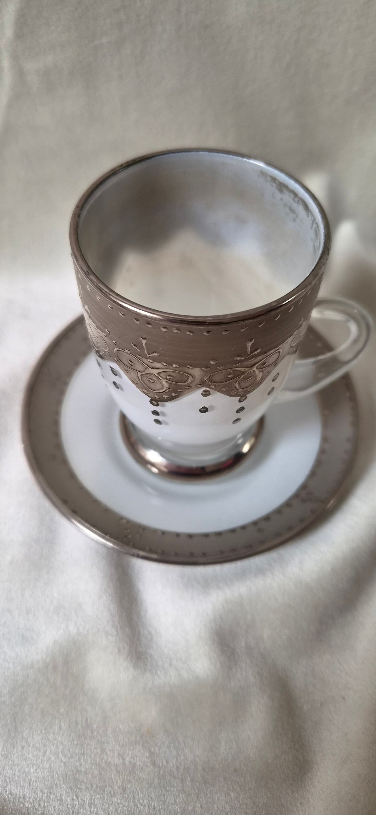 Handmáluð sýrlensk espresso / kaffiglös með undirskál, seljast stök, Sýrland