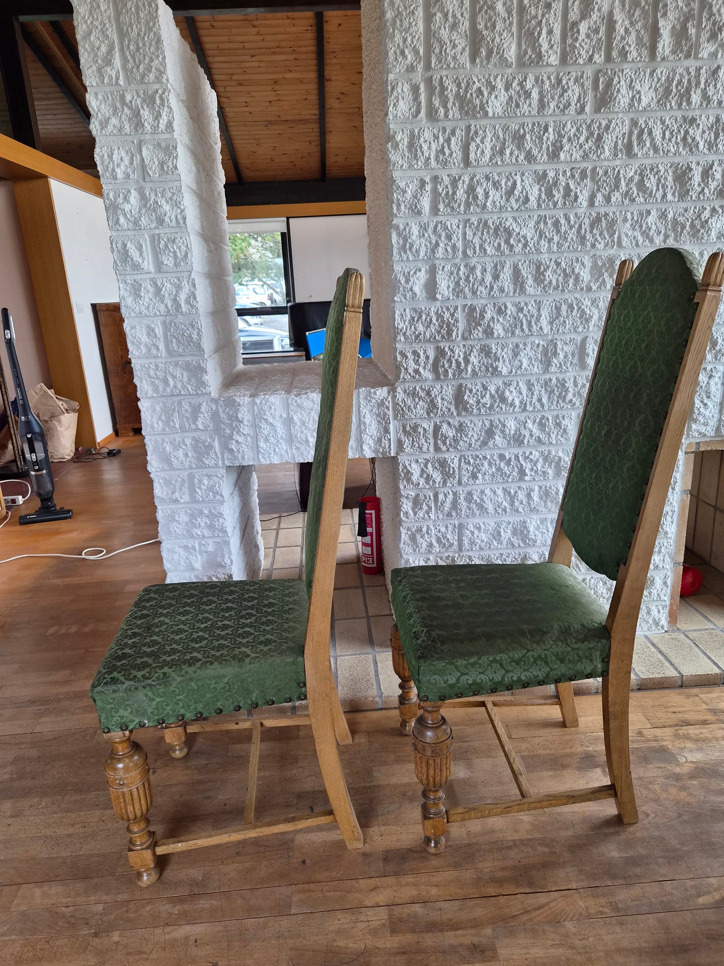 Borstofuborð 6-10 manna með 8 stólum (1940s), lengd 150 cm til 283 cm, Vintage