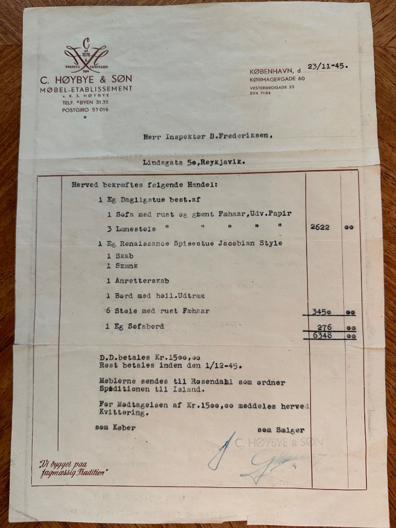 Vintage (1945) danskur skenkur í jacobsen stíl með fallega sögu, C. Høybye & son møbel-etablissement
