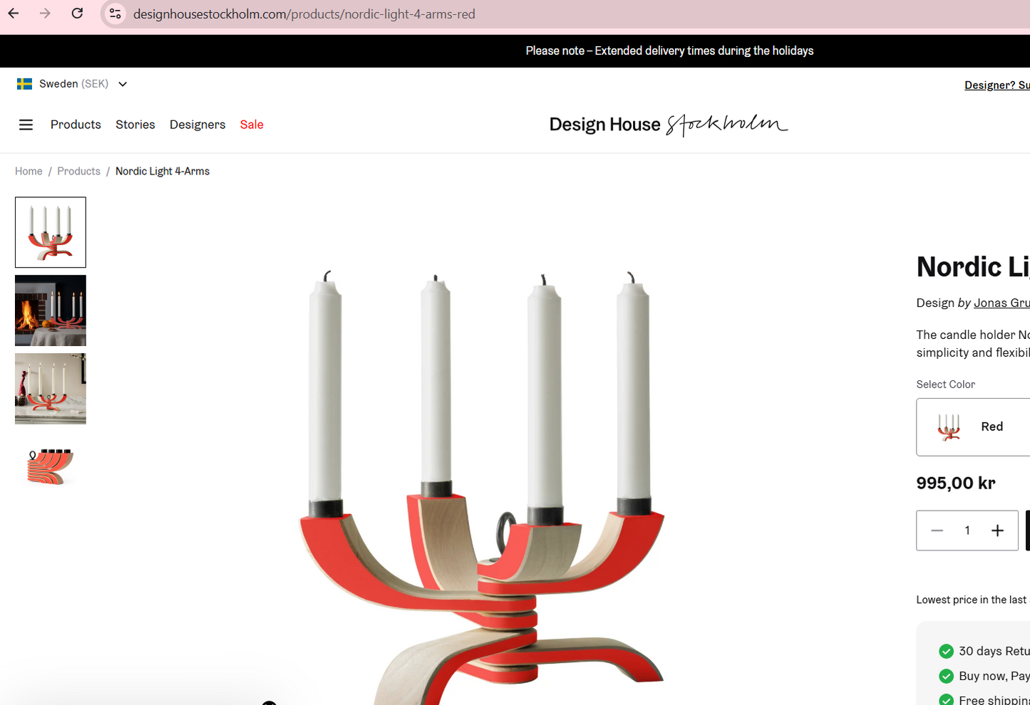 Kertastjaki Nortic light 4-arm, Jonas Grundell for Design House Stokholm