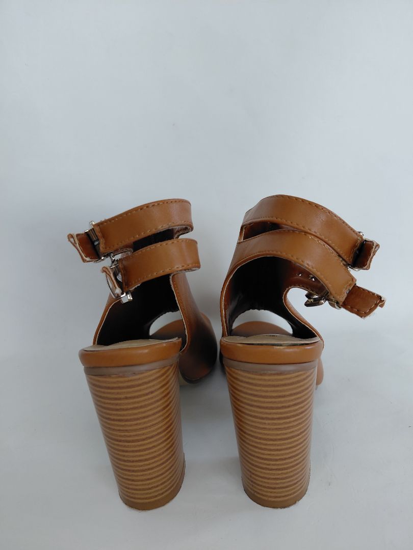 Brown open leather shoes (9 cm heel), EUR 38