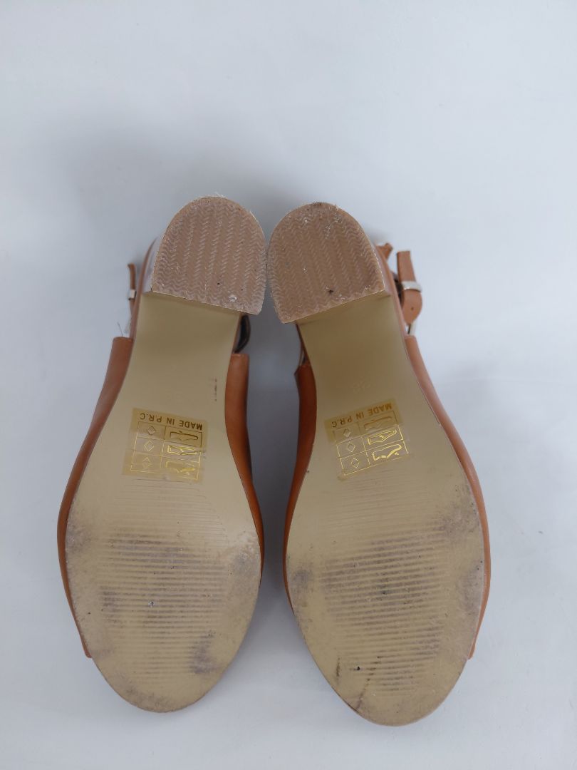 Brown open leather shoes (9 cm heel), EUR 38