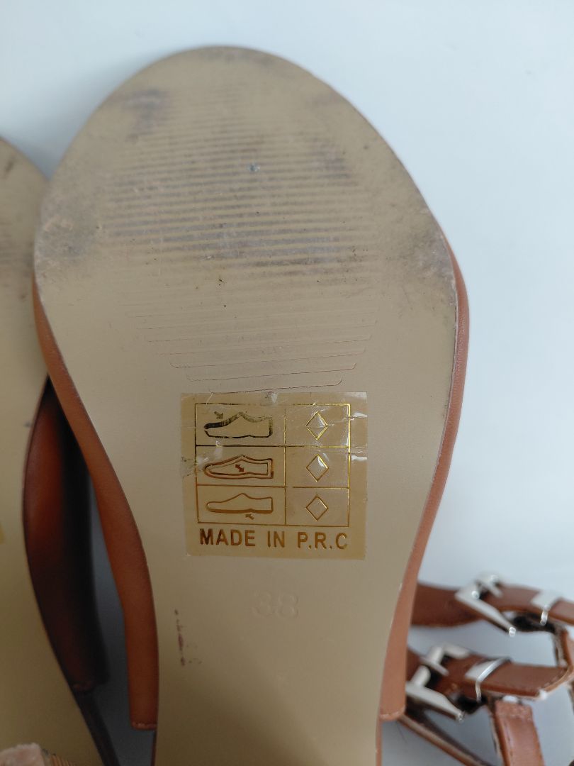 Brown open leather shoes (9 cm heel), EUR 38