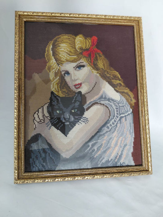 Vintage embroidered picture in frame (37.5x47 cm)
