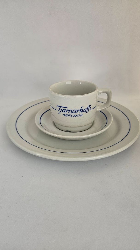 Coffee cup with saucer and cake plate, Tjarnarkaffi Keflavík