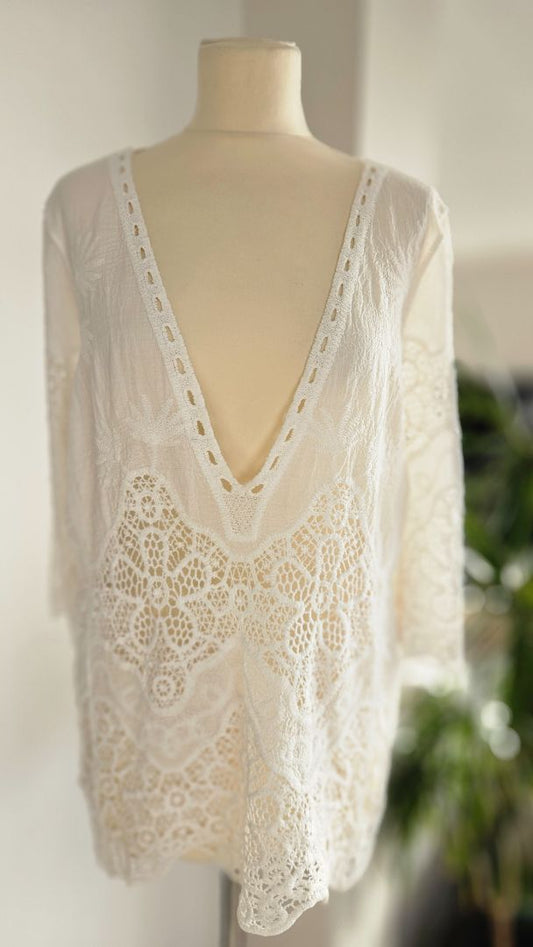 Lace linen blouse, M