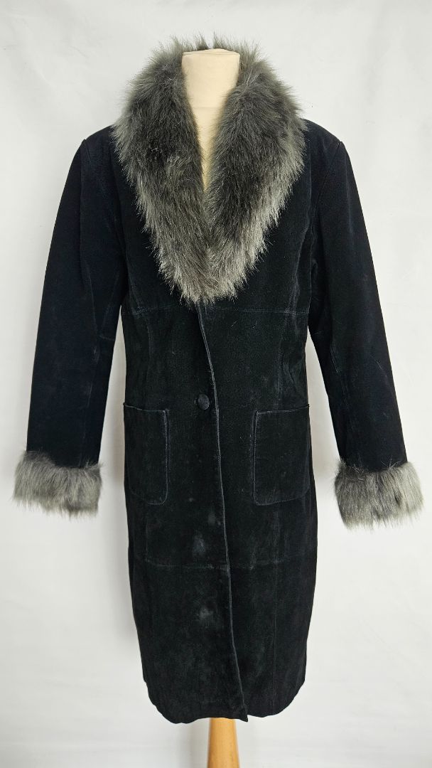 Rússkins kápa með loðkraga, L, XOXO genuine leather and suade