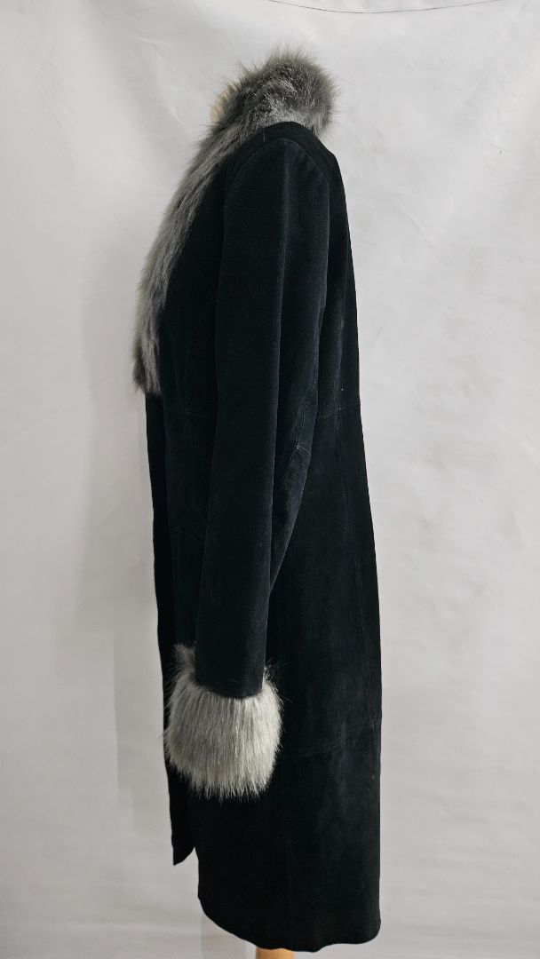 Rússkins kápa með loðkraga, L, XOXO genuine leather and suade