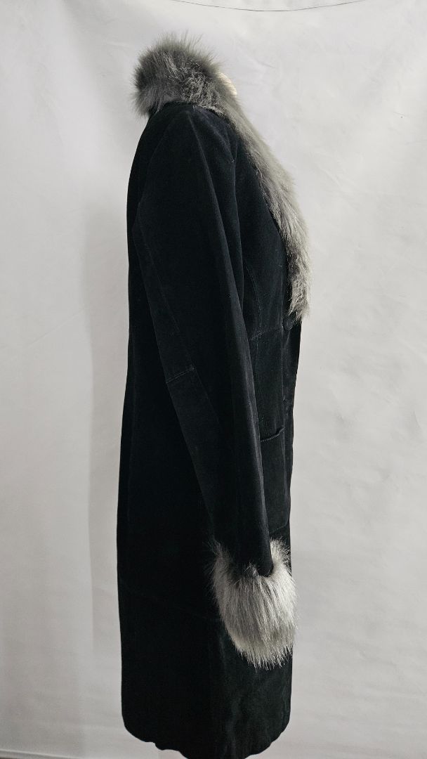 Rússkins kápa með loðkraga, L, XOXO genuine leather and suade