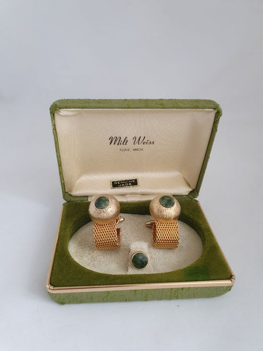 Cufflinks and tie pin (genuine Jade stones), Milt Weiss