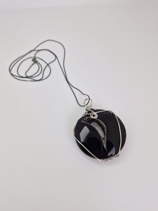 Long necklace with black Agate or black Onyx