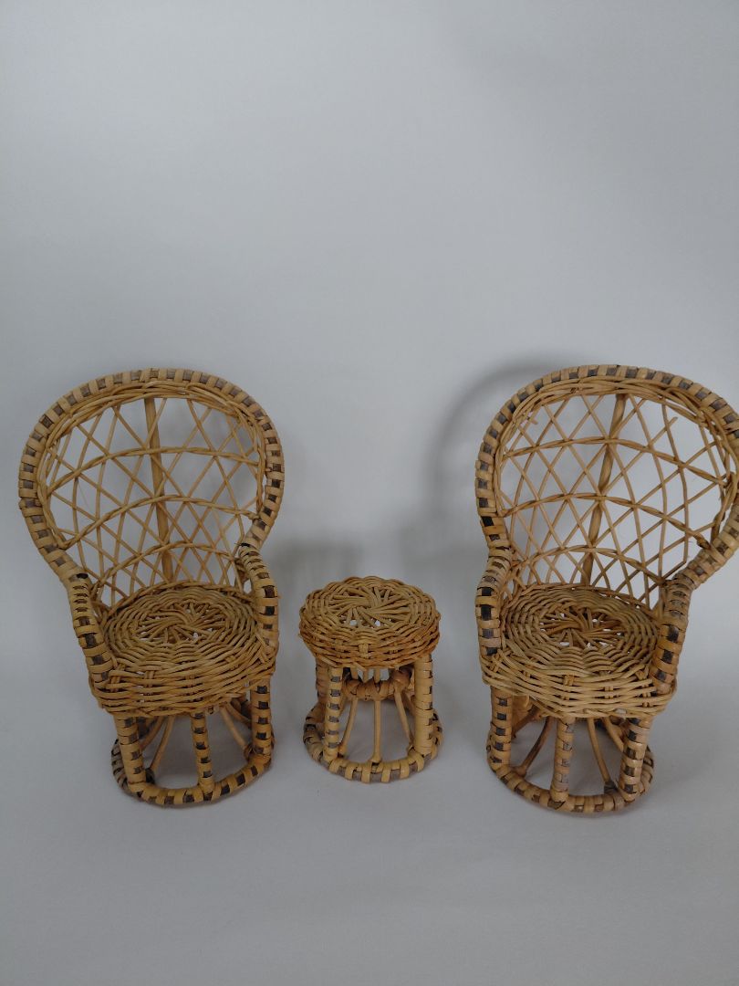 Vintage mini bast stólar og borð (1960-1980)
