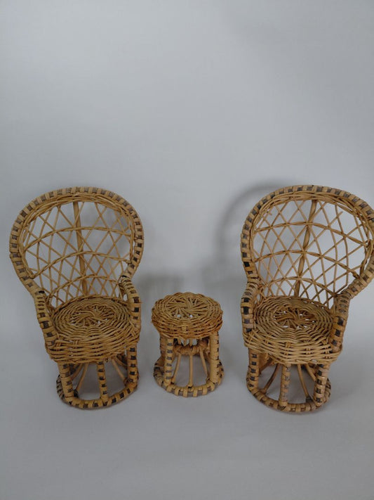 Vintage mini bast stólar og borð (1960-1980)