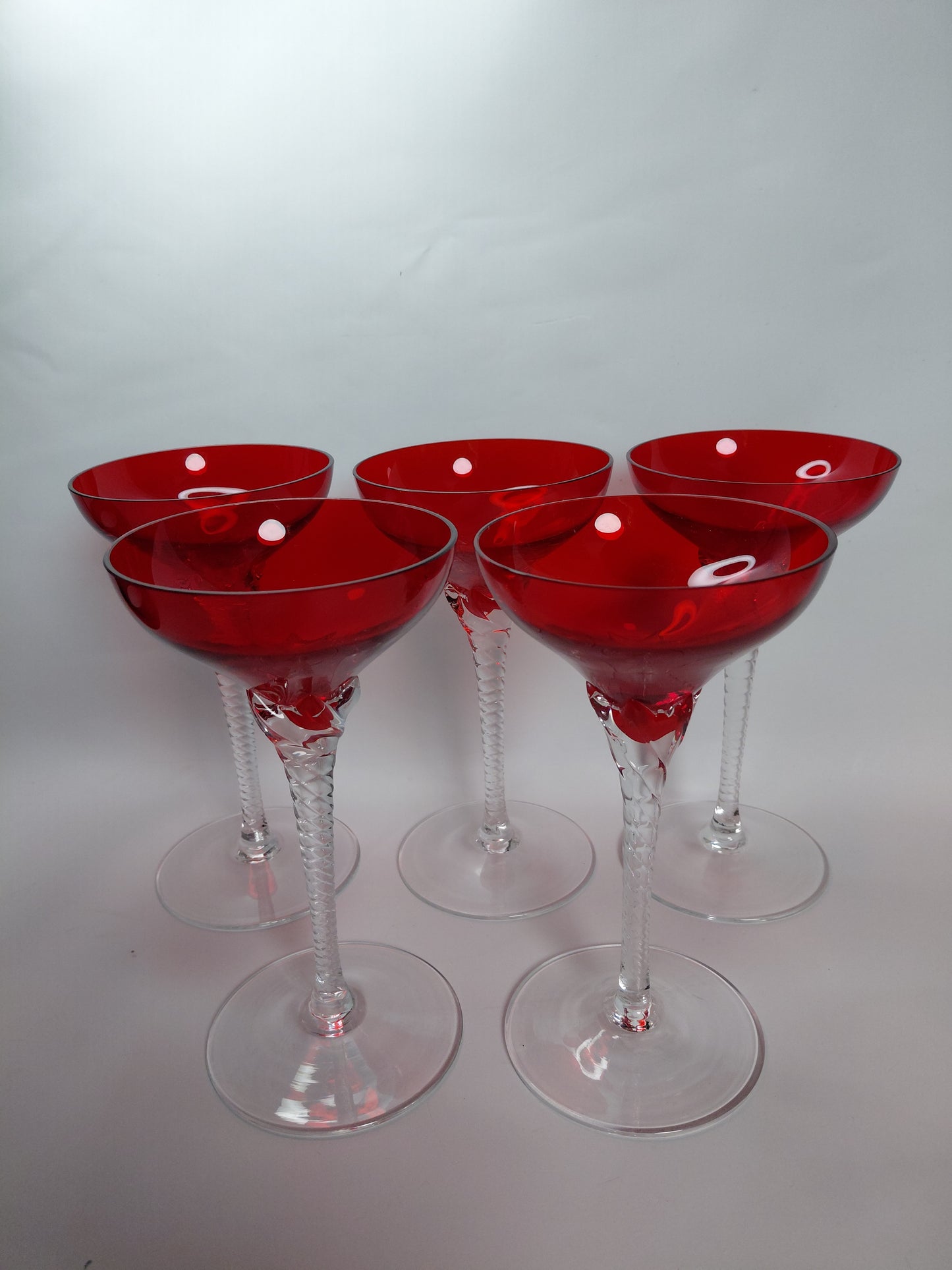 Vintage (1970s) rauð kristal líkjörsglös (5 stk), Tékkneskur kristall