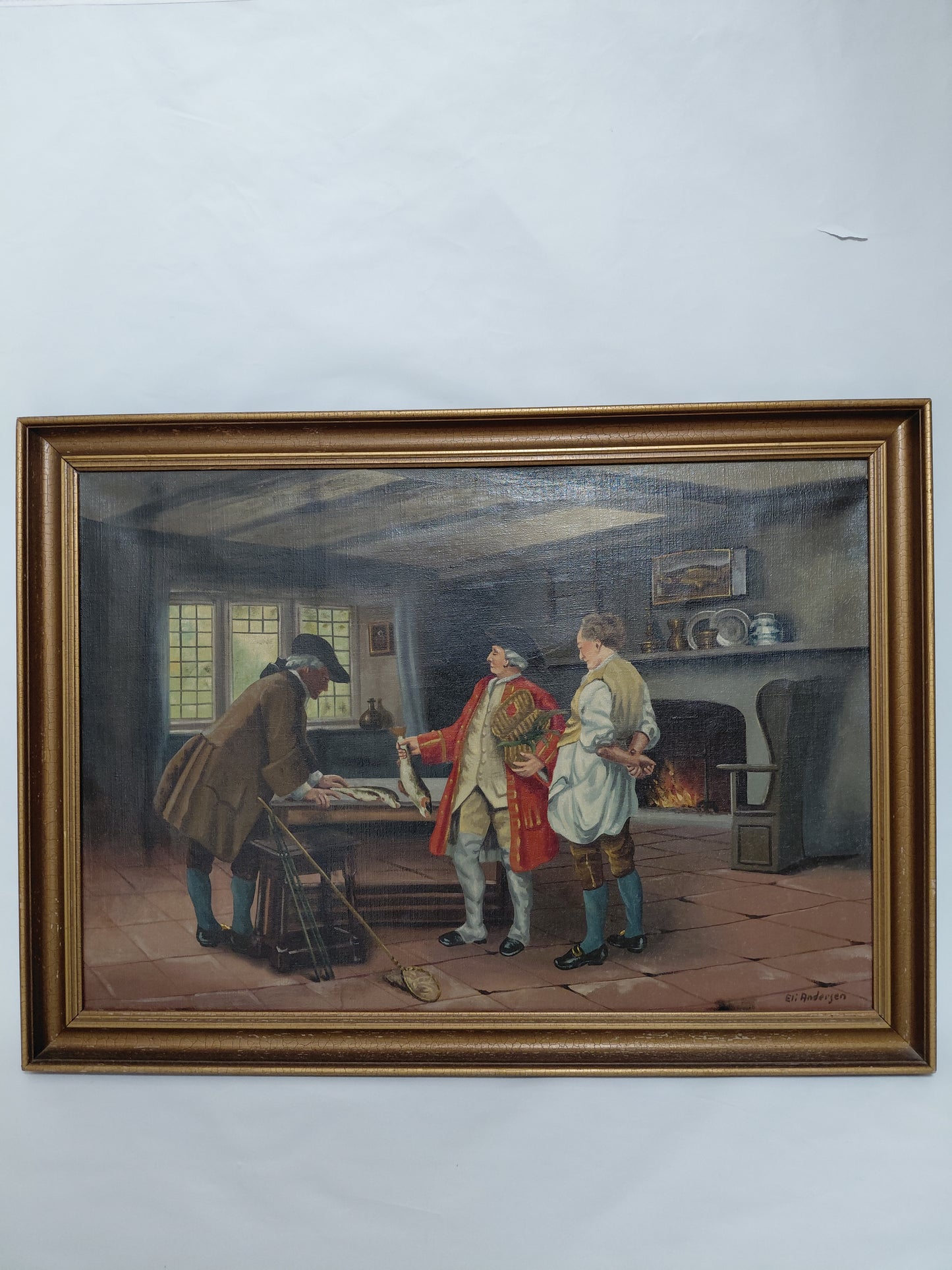 Vintage olímálverk "Pride of Capture", Eli Andersen