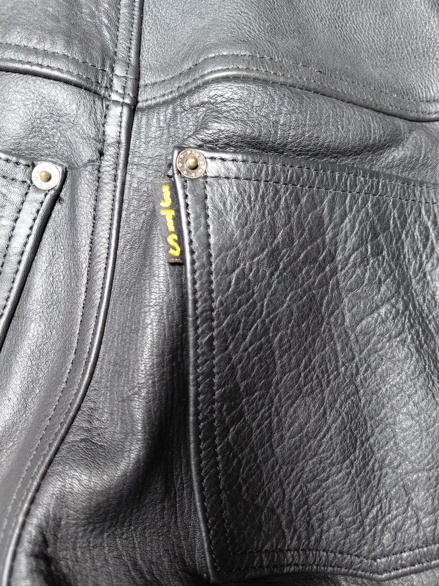 Vintazge leður mótorhjólabuxur reimdar á hlið, 30/32, JTS Biker clothing