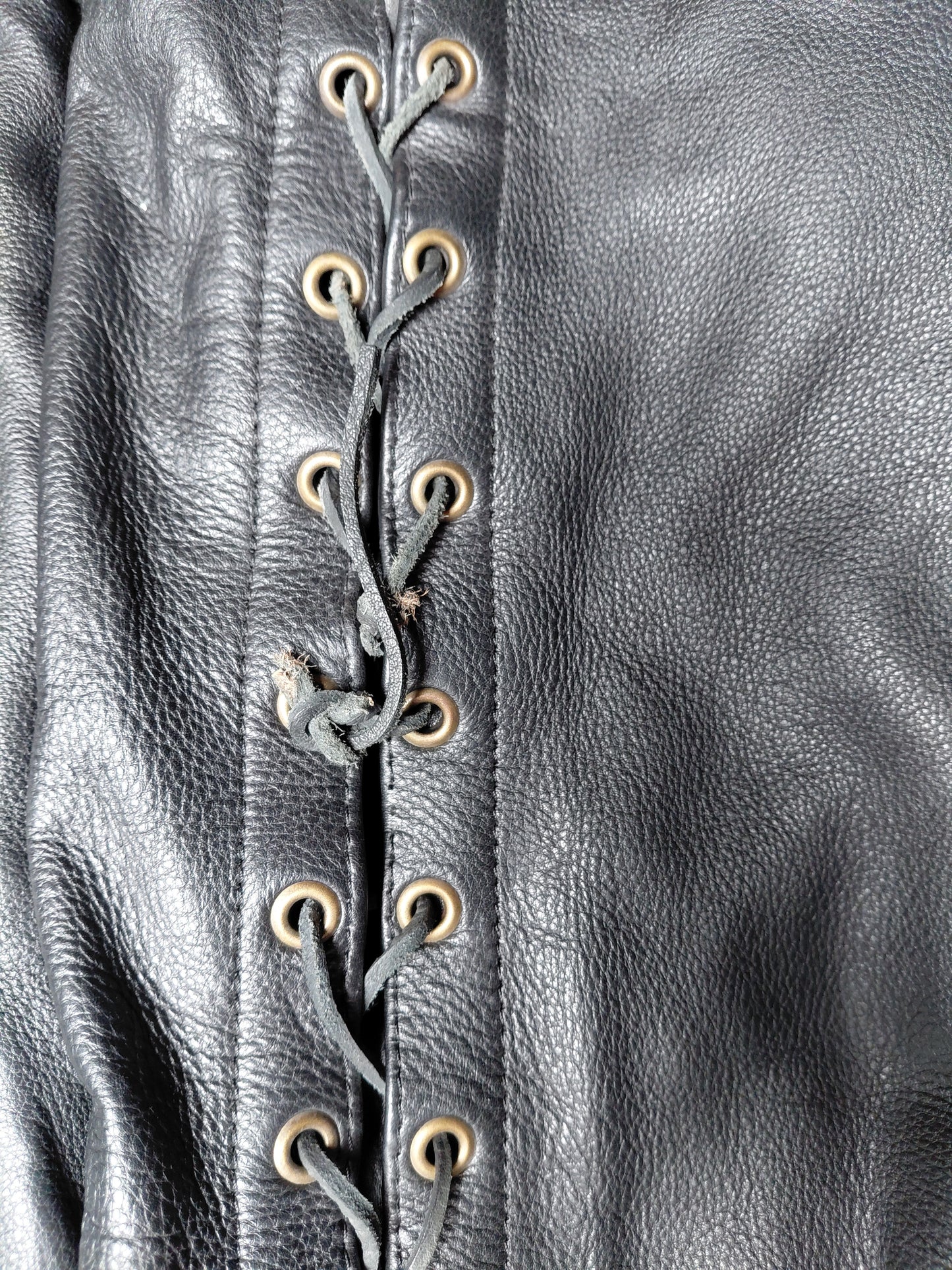 Vintazge leður mótorhjólabuxur reimdar á hlið, 30/32, JTS Biker clothing