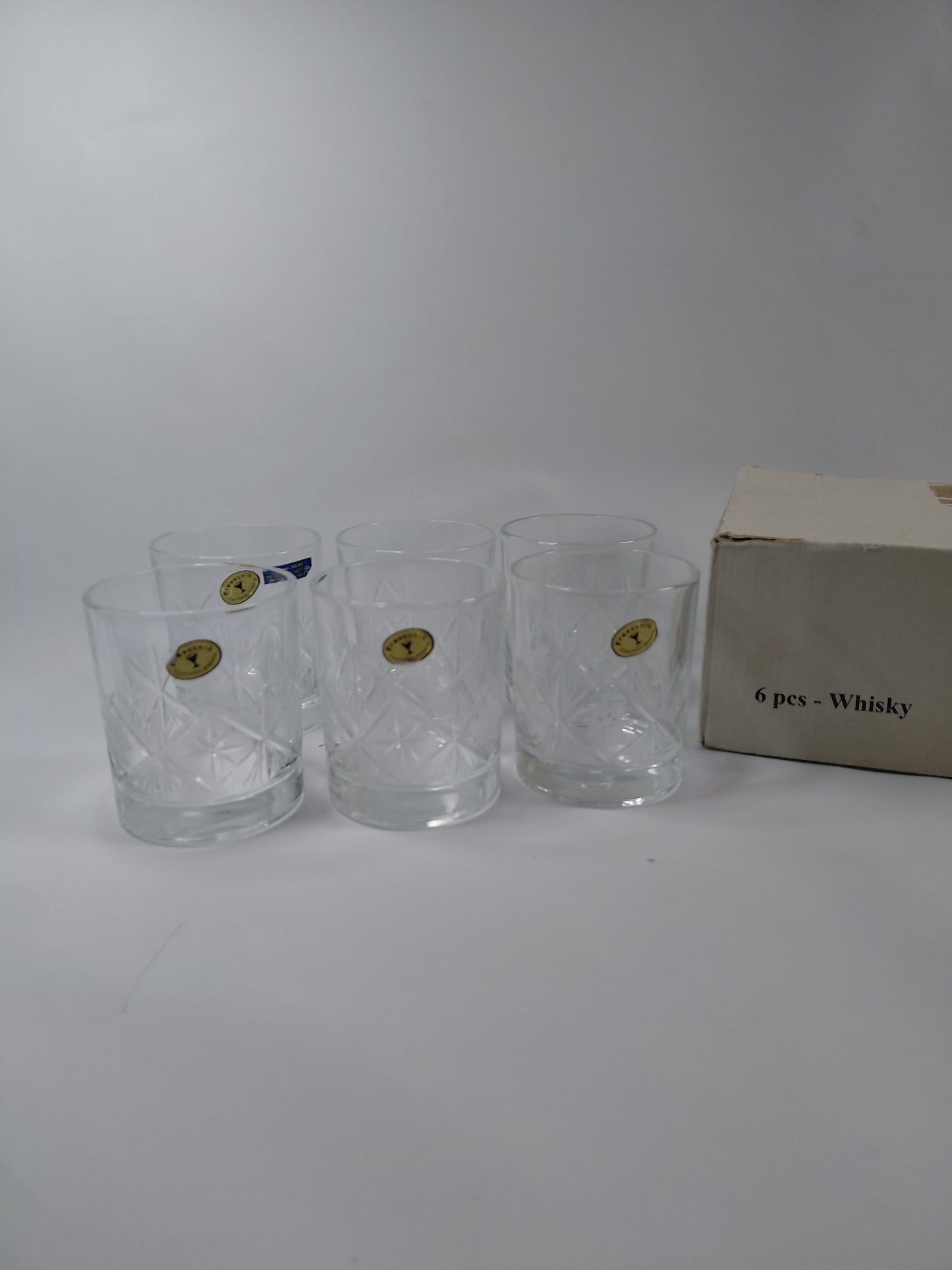 Vintage (1985-1992)old fashion whiskey glös (6 stk), Davíðs stjarnan, Bohemia Crystal