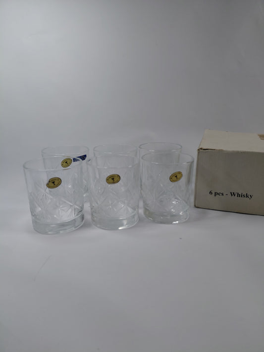 Vintage (1985-1992)old fashion whiskey glös (6 stk), Davíðs stjarnan, Bohemia Crystal