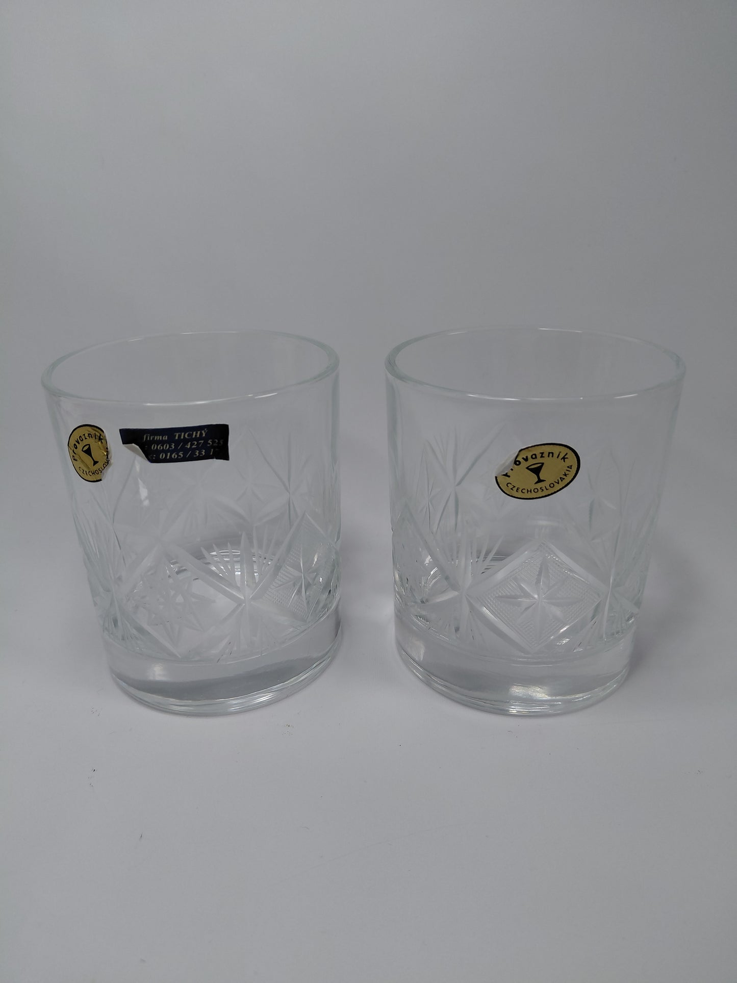 Vintage (1985-1992)old fashion whiskey glös (6 stk), Davíðs stjarnan, Bohemia Crystal