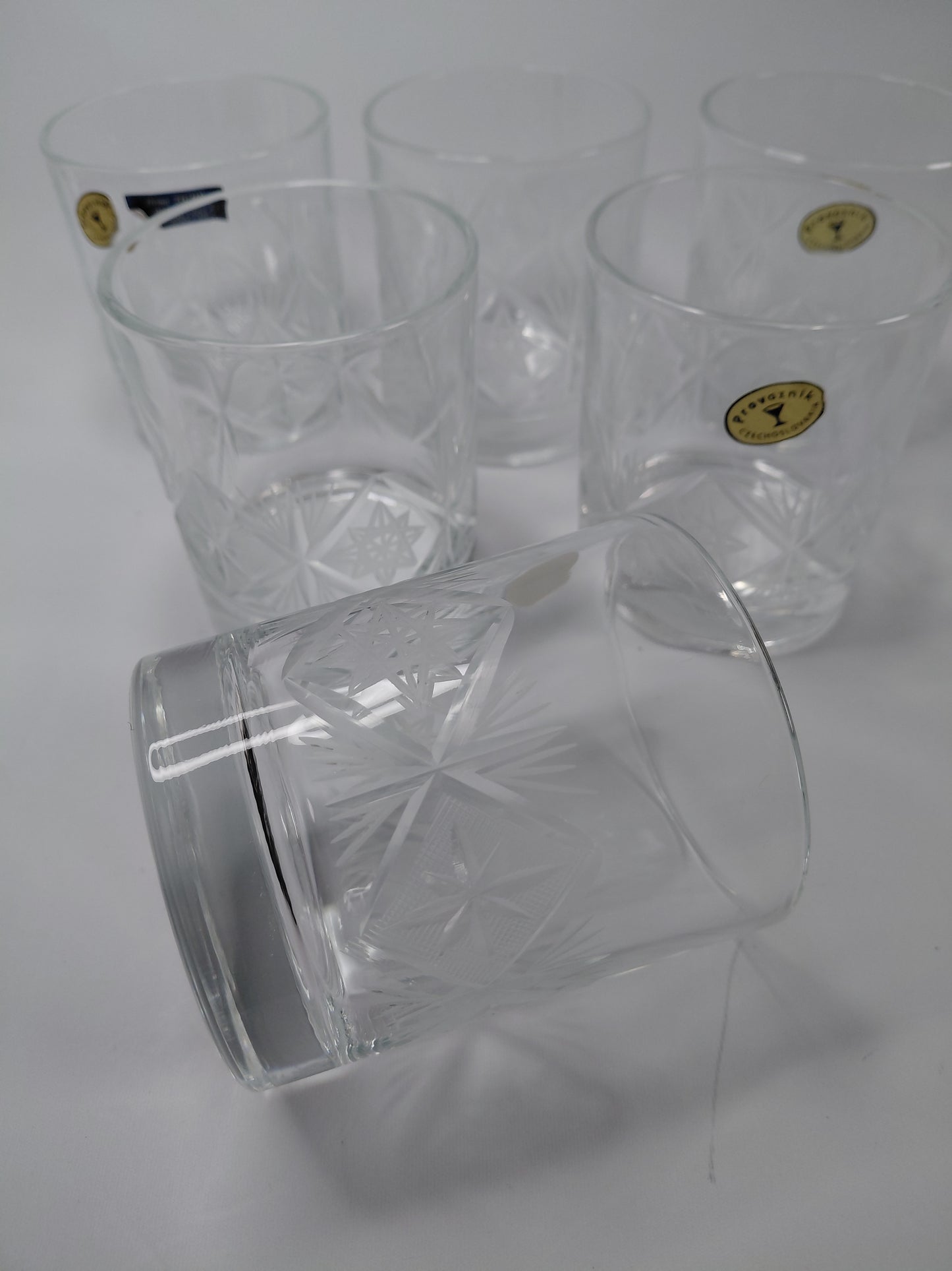 Vintage (1985-1992)old fashion whiskey glös (6 stk), Davíðs stjarnan, Bohemia Crystal