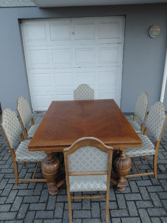 Vintage (1945) danskt borðstofuborð 6 -10 manna með 6 stólum, C. Høybye & son møbel-etablissement