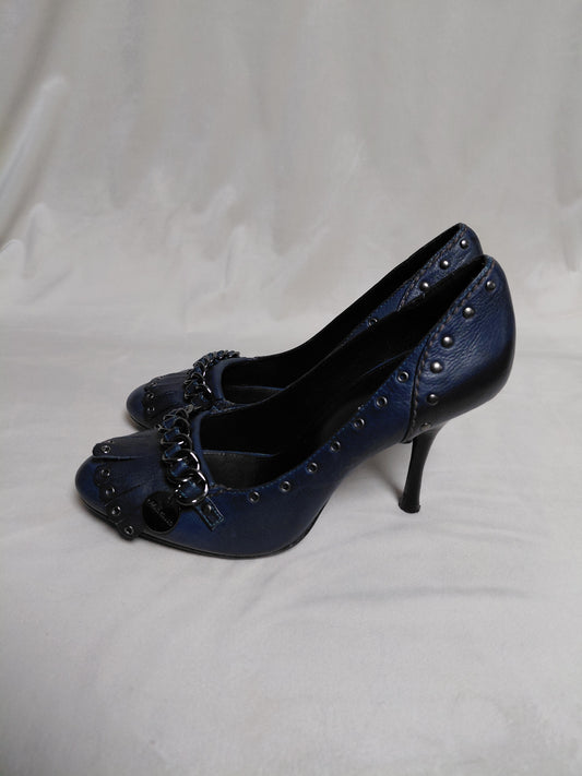 Leður rokkaðir hælaskór (8.5 cm), EUR 37, Karen Millen