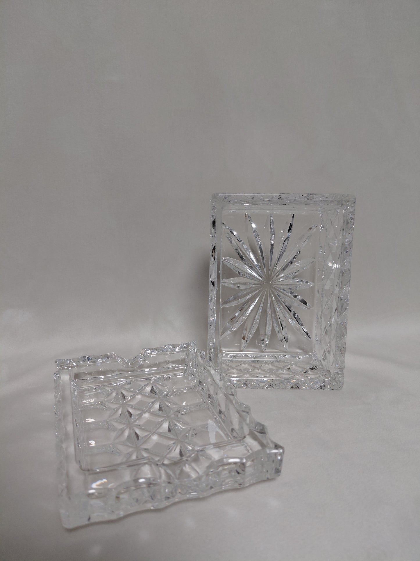 Vintage "diamond cut" kristal vindla box með loki (1960s), Waterford Crystal
