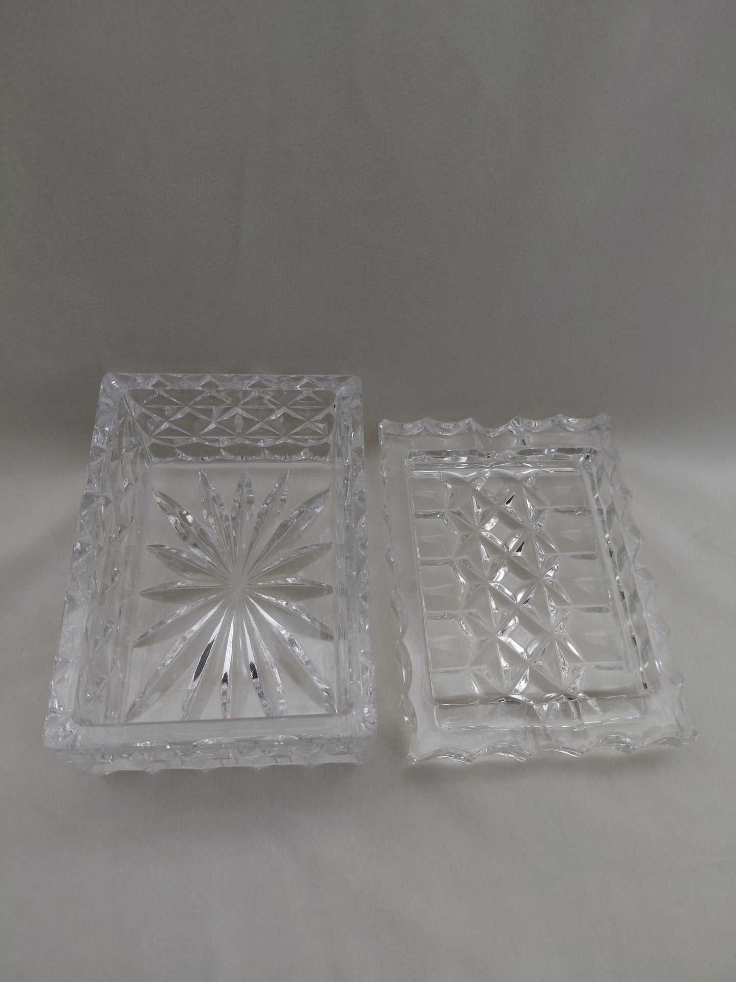 Vintage "diamond cut" kristal vindla box með loki (1960s), Waterford Crystal