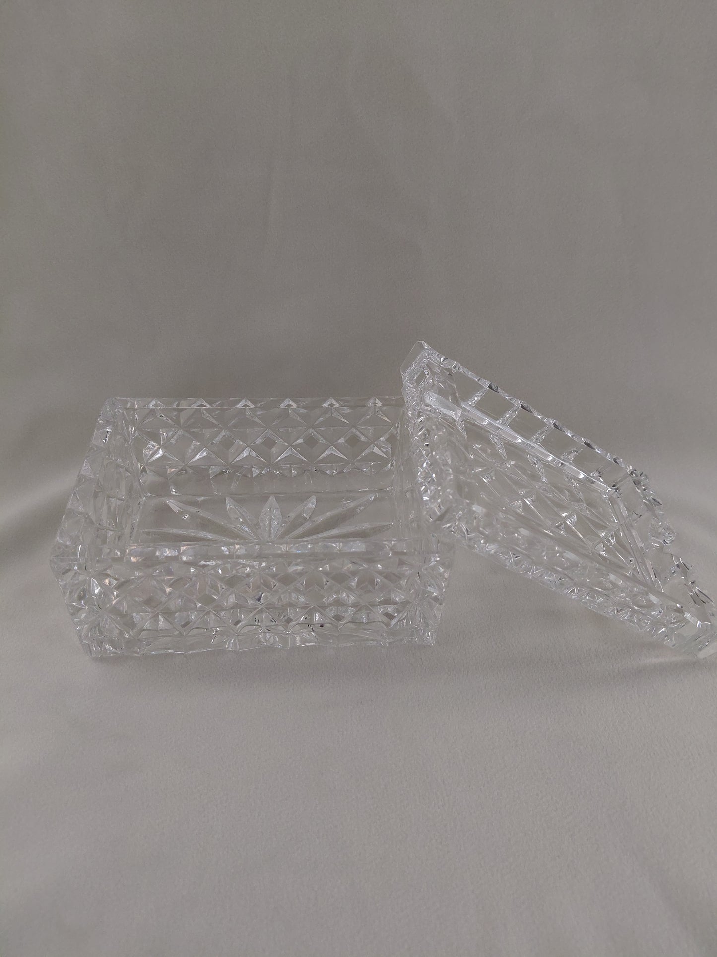 Vintage "diamond cut" kristal vindla box með loki (1960s), Waterford Crystal