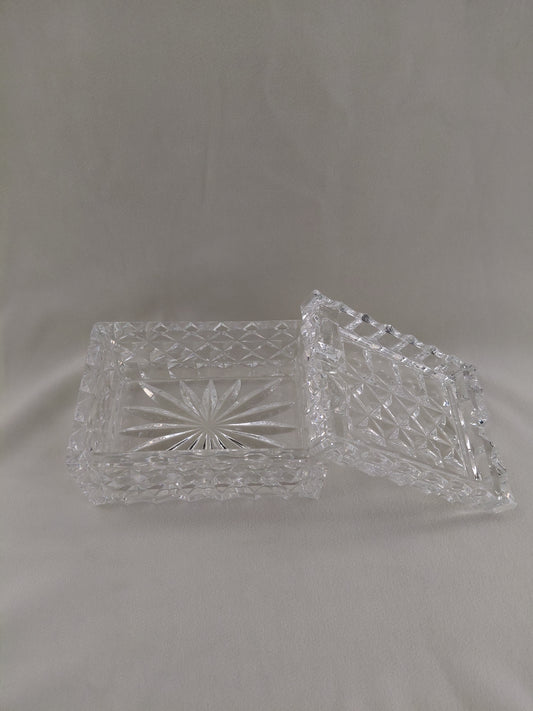 Vintage "diamond cut" kristal vindla box með loki (1960s), Waterford Crystal