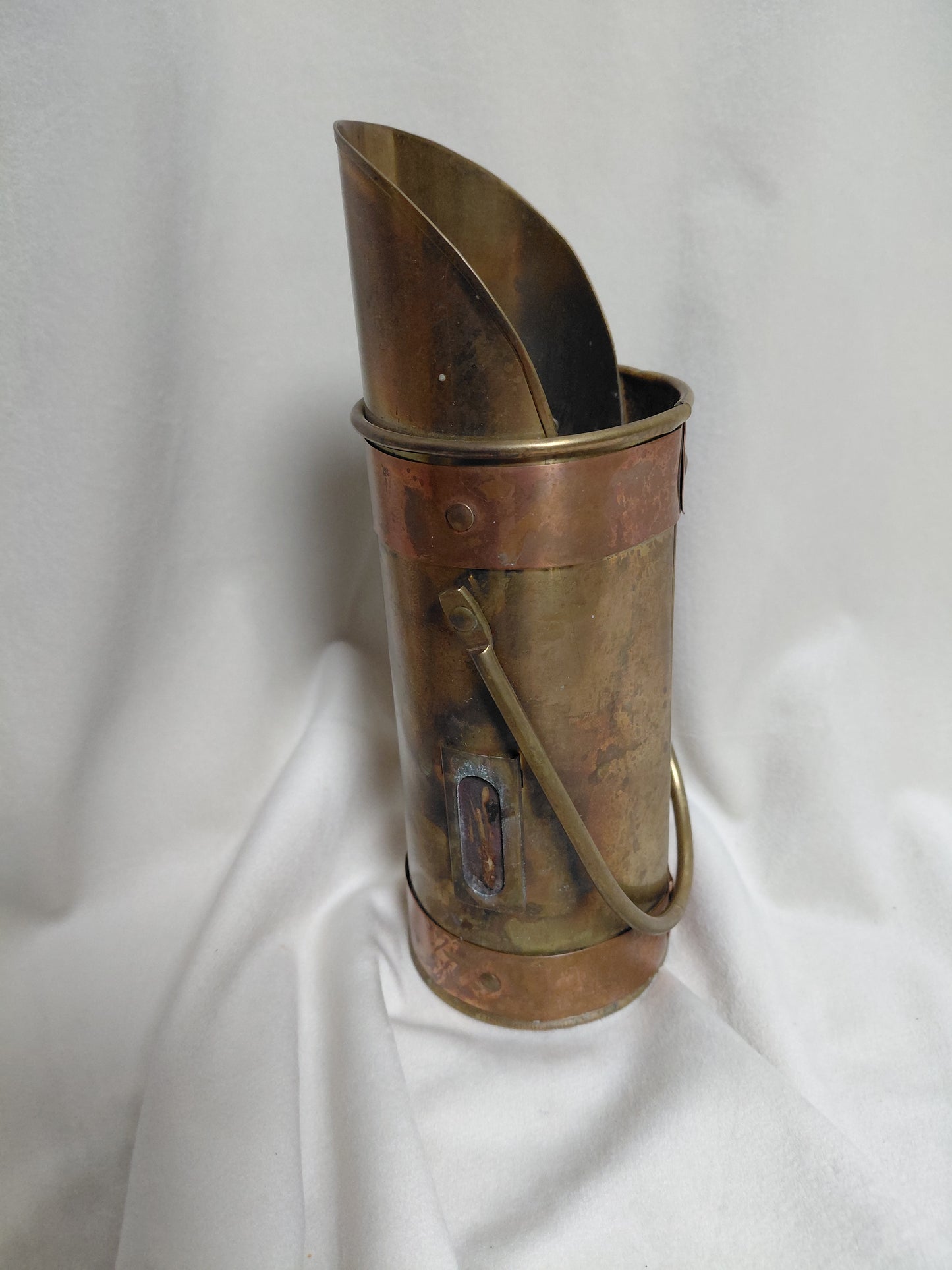 Vintage arinn-eldspýtnahaldari úr kopar og brass (1950-1970)