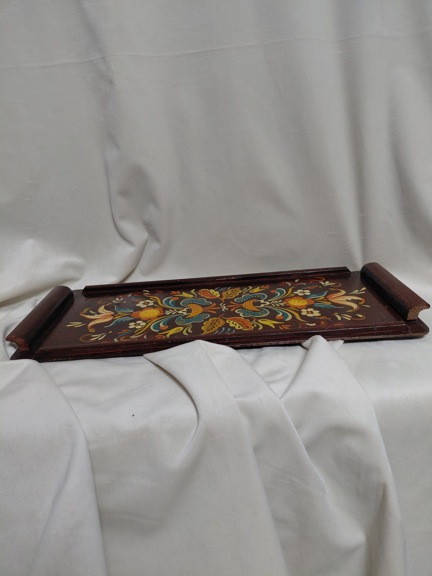 Norskur handmálaður tré bakki (Rosemaling)