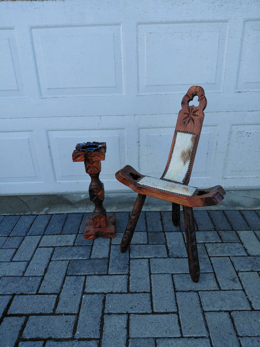 Vintage spænskur fæðingastóll og kertaborð (1960-1970)